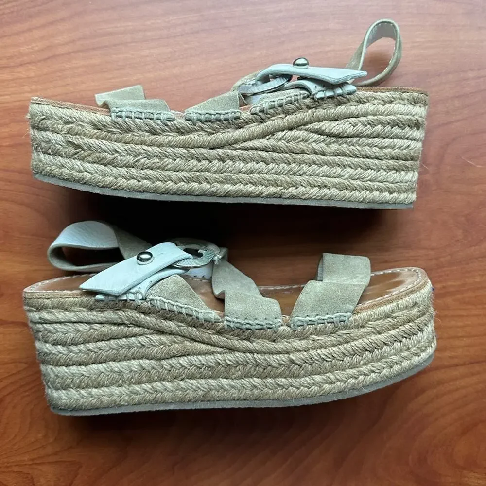 Rag & Bone August Espadrille - Suede Leather Platform‎ Sandal Light Sand 39 9